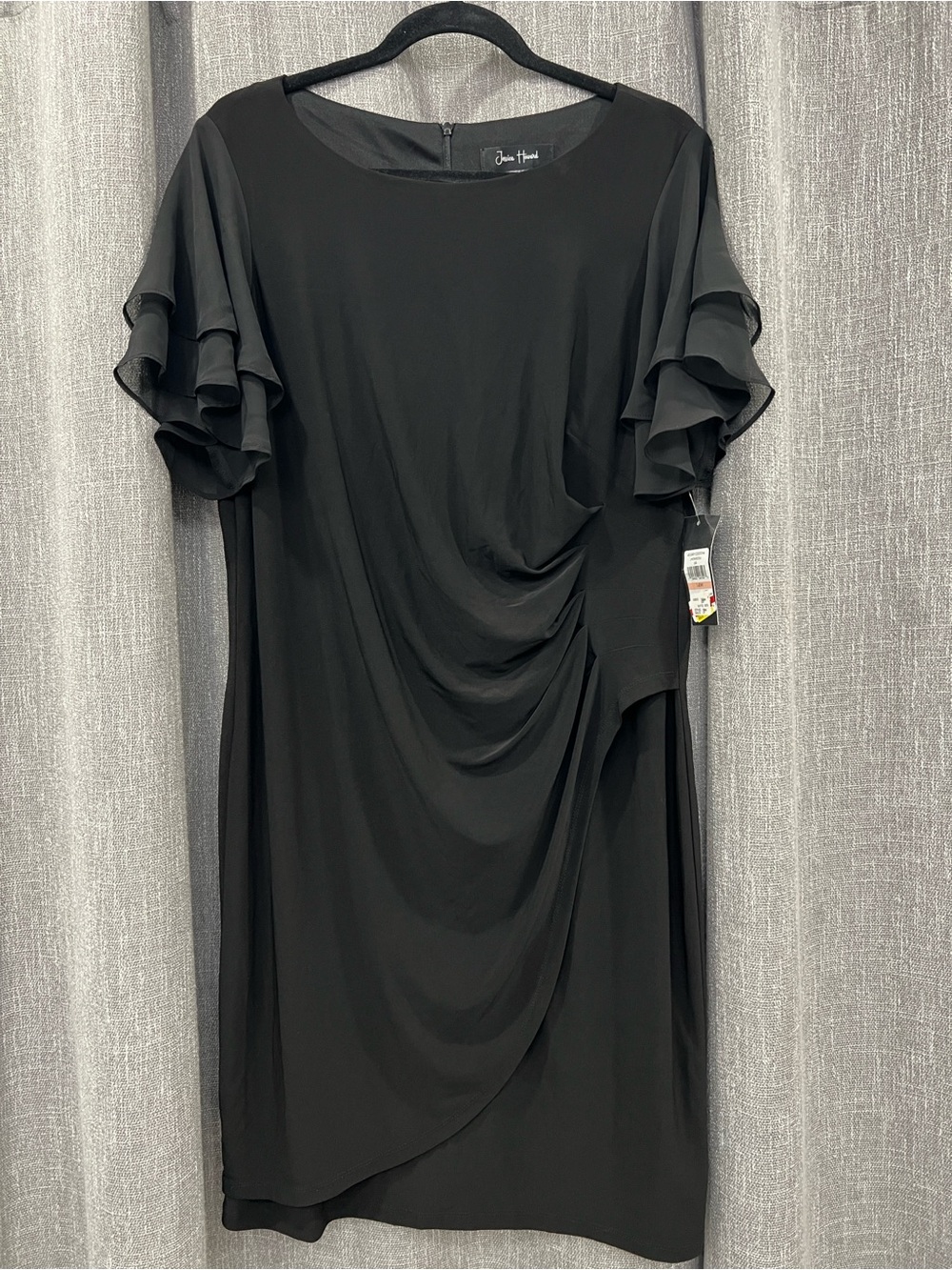 Jessica Howard Black Ruffle Sleeve Draped Midi Dress